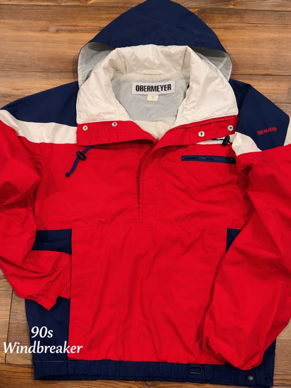 Obermeyer Colorblock Windbreaker Jacket XS 90s Retro Anorak Lightweight Hooded